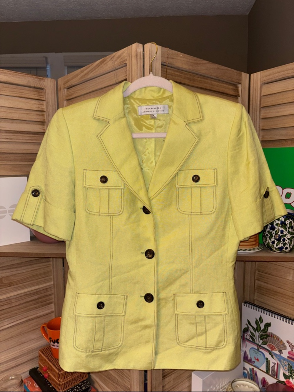 Tahari Bright Green Short-Sleeve Safari Blazer - Picture 2 of 7